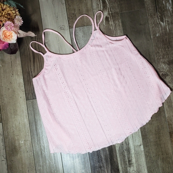 Eyelet Strappy Scoop-Neck Tank Top Light Pink Size Large - Picture 11 of 16